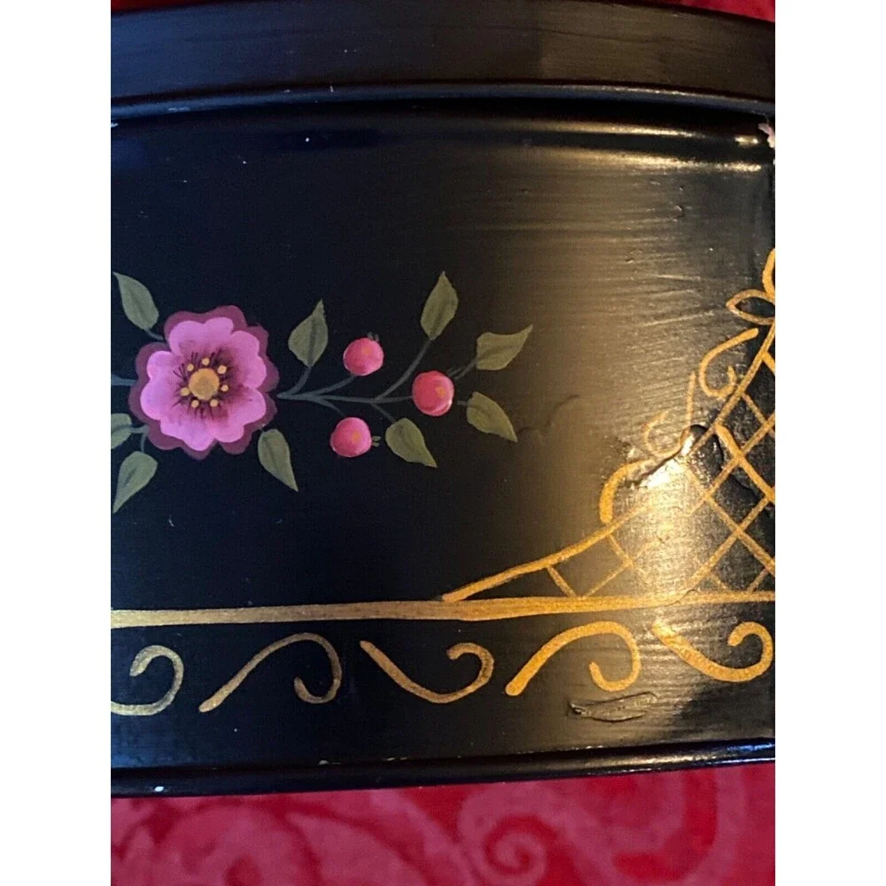 Vintage black tole painted tin Cookie Tin
